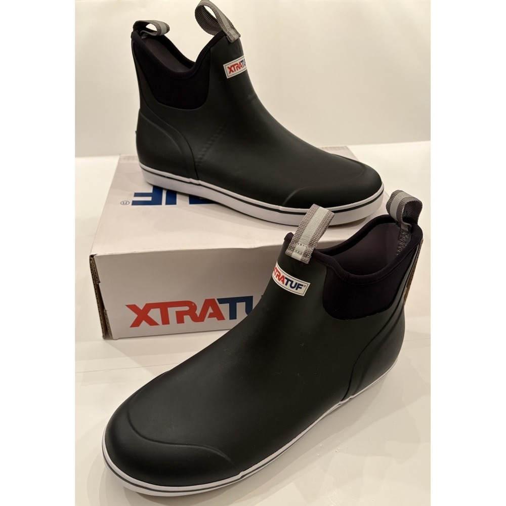 Xtratuf 6" Ankle Rubber Deck Boots Round Toe Black Pull-On Men's Size 14 NEW